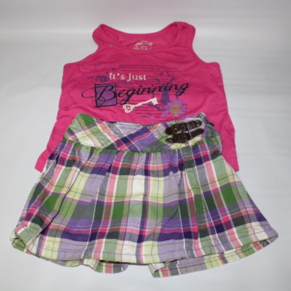 Girls Gymboree Plaid Shirt pants/Pink tank top - Picture 1 of 13